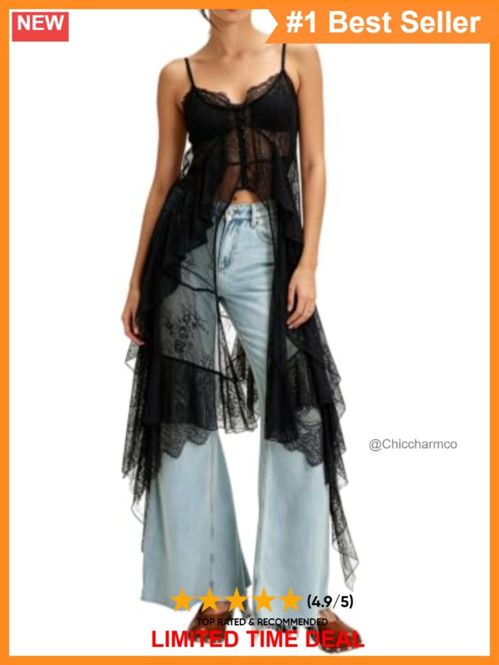 Women Sheer Lace Maxi Camisole Spaghetti Strap Boho Beach Coverup Top